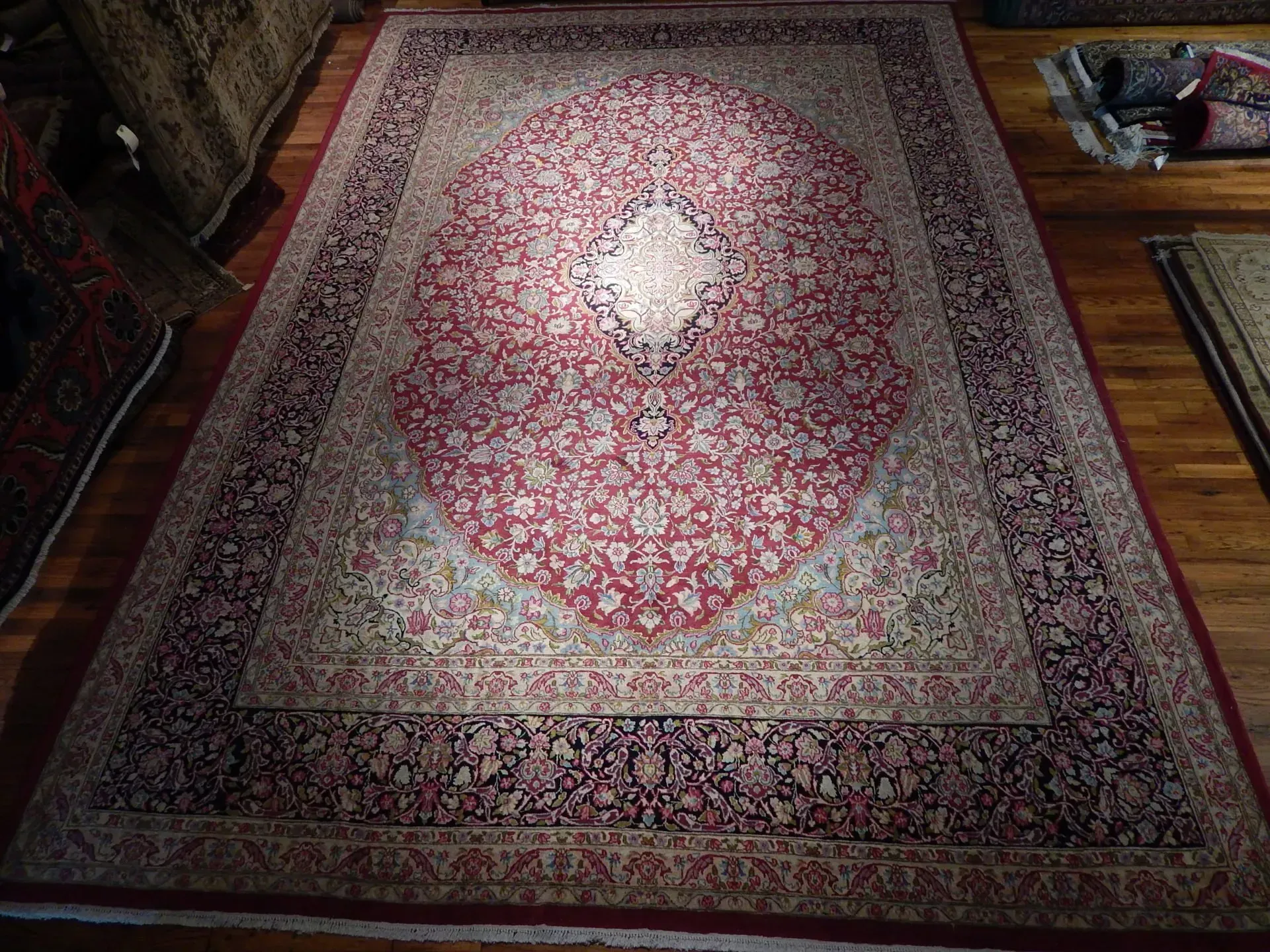 A rug with a detailed pattern on it.