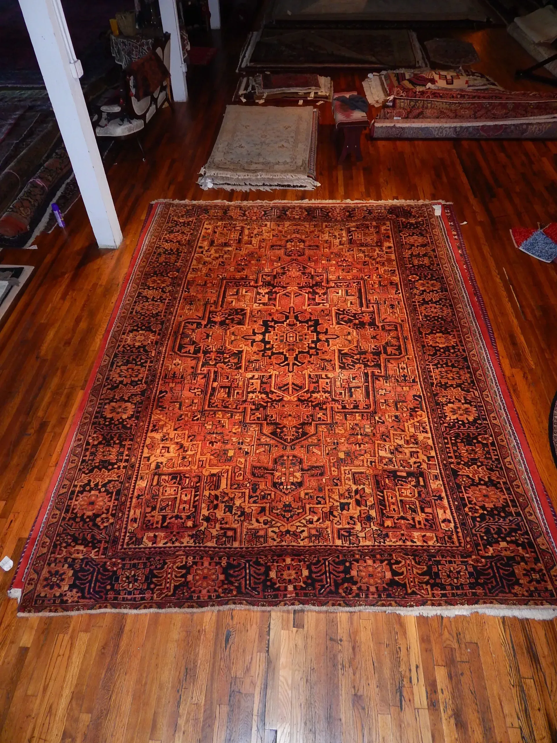 A rug with a detailed pattern on it.