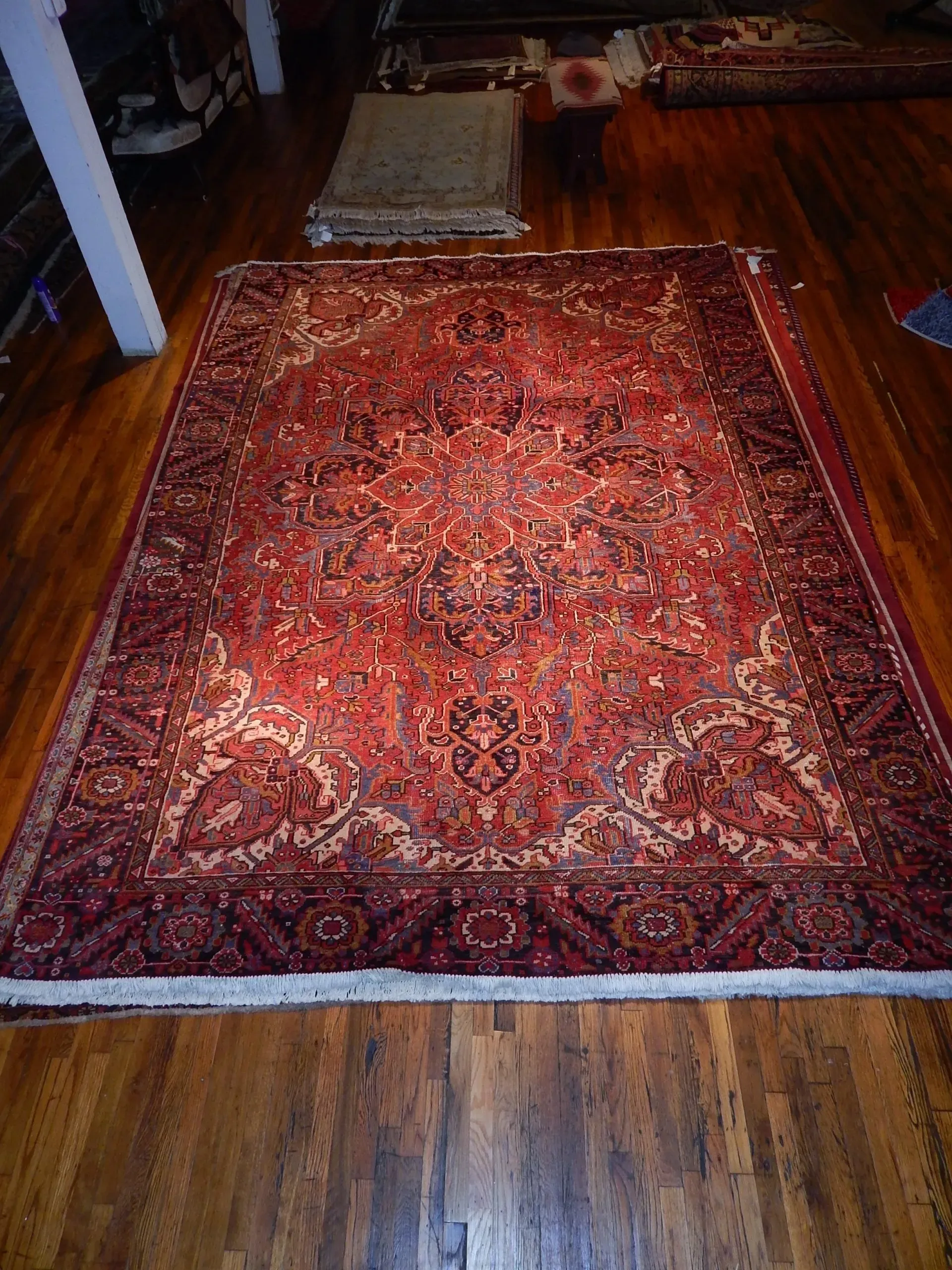 A rug with a detailed pattern on it.