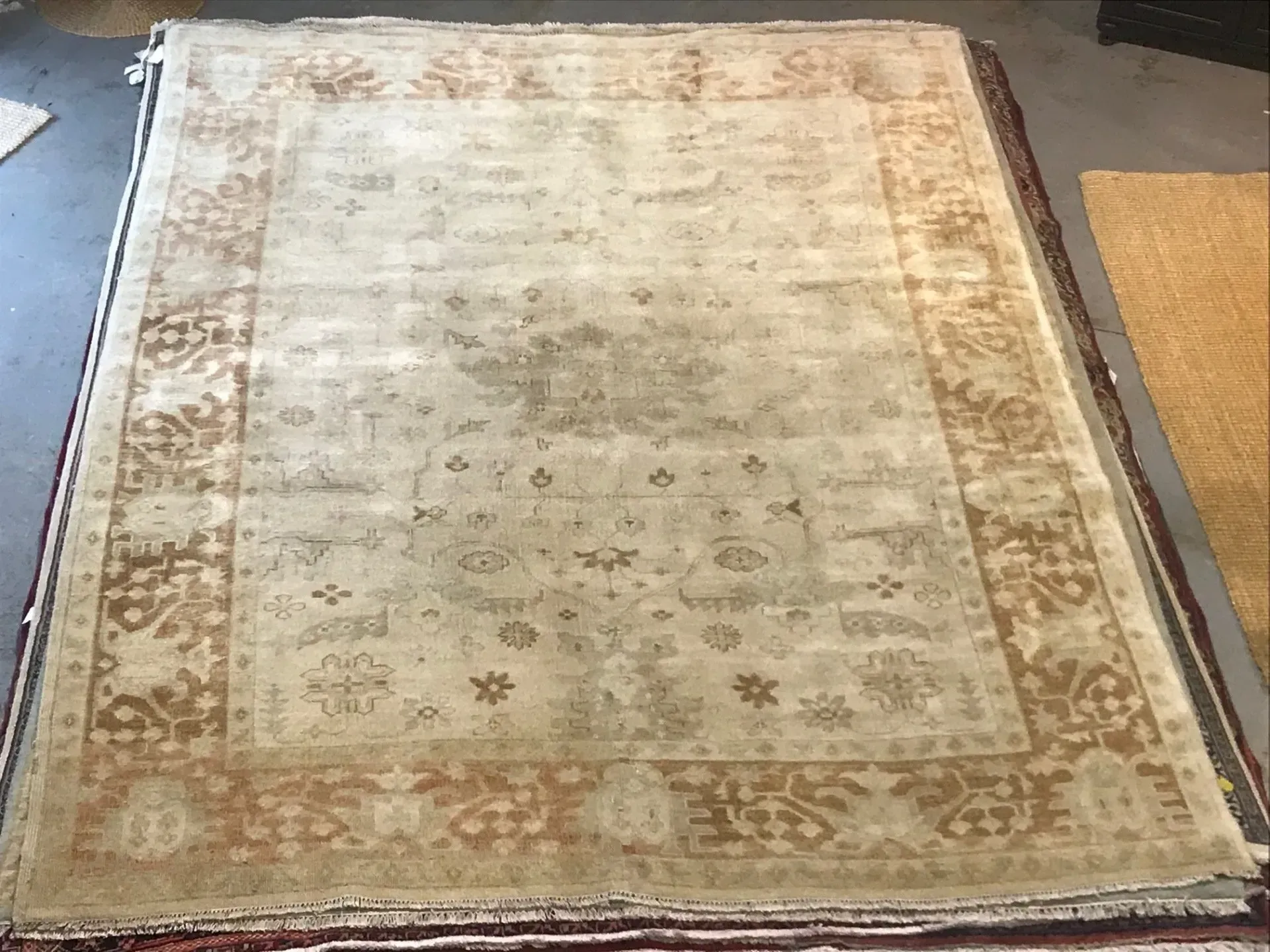 A rug with a detailed pattern on it.