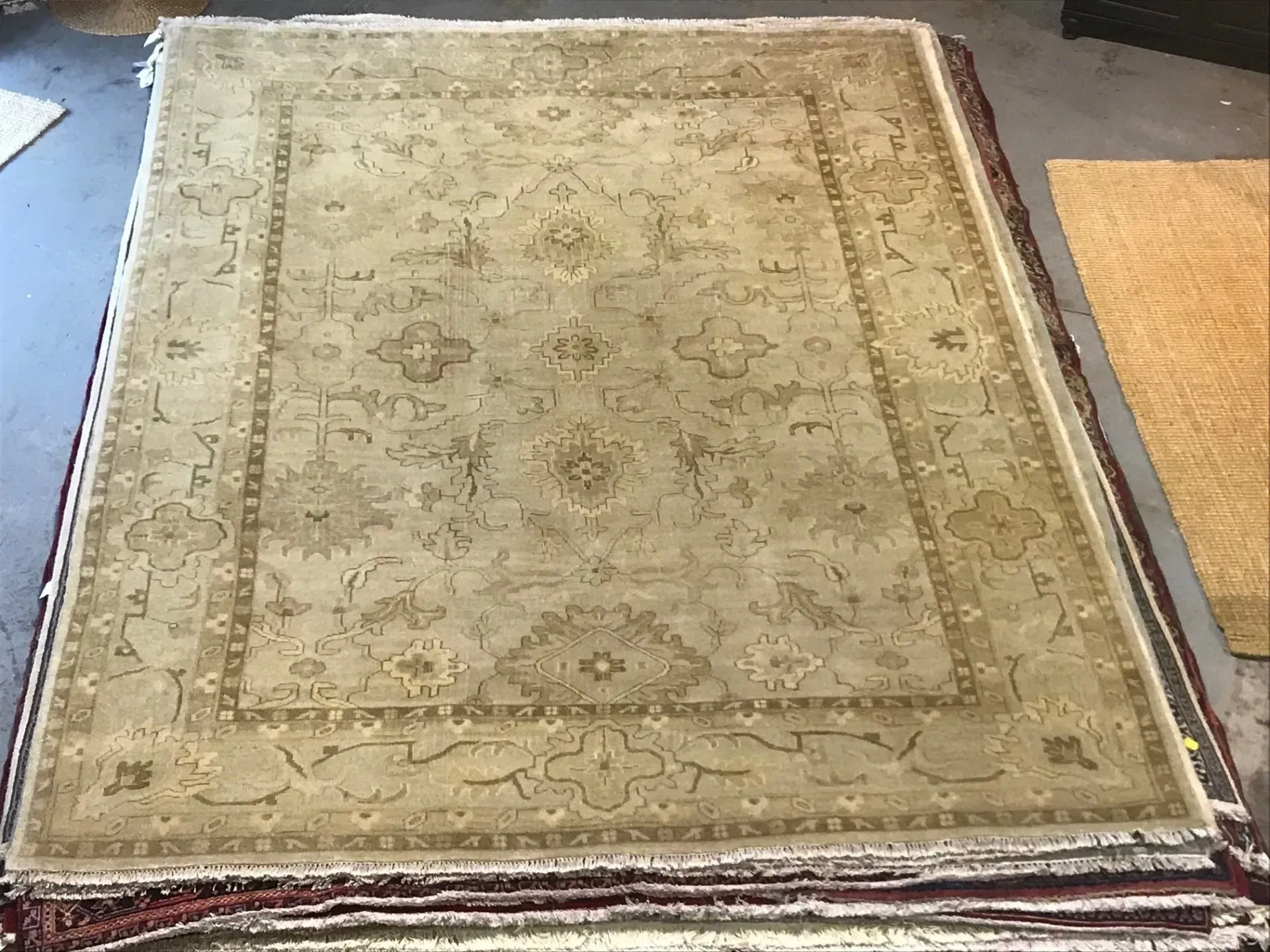 A rug with a detailed pattern on it.