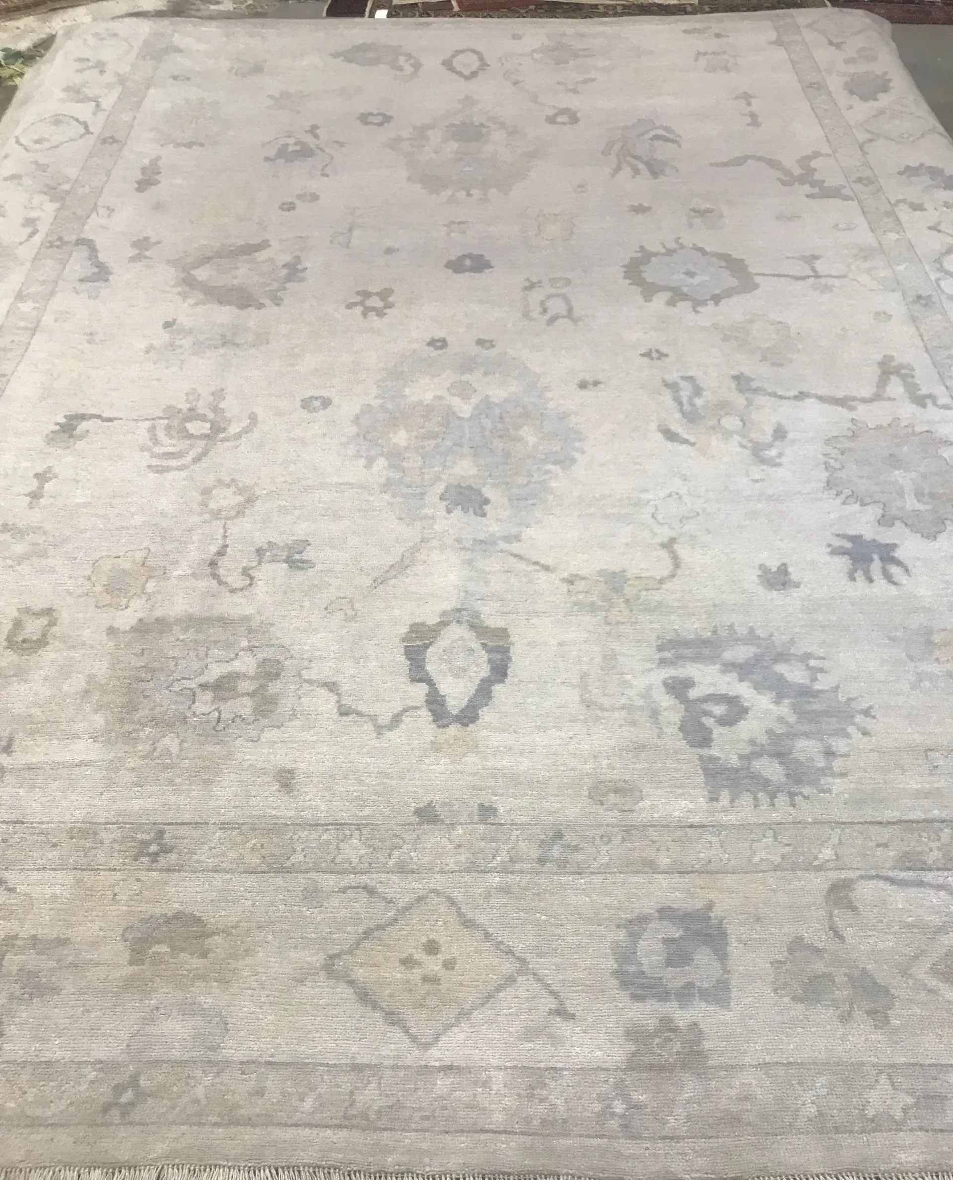 A rug with a detailed pattern on it.