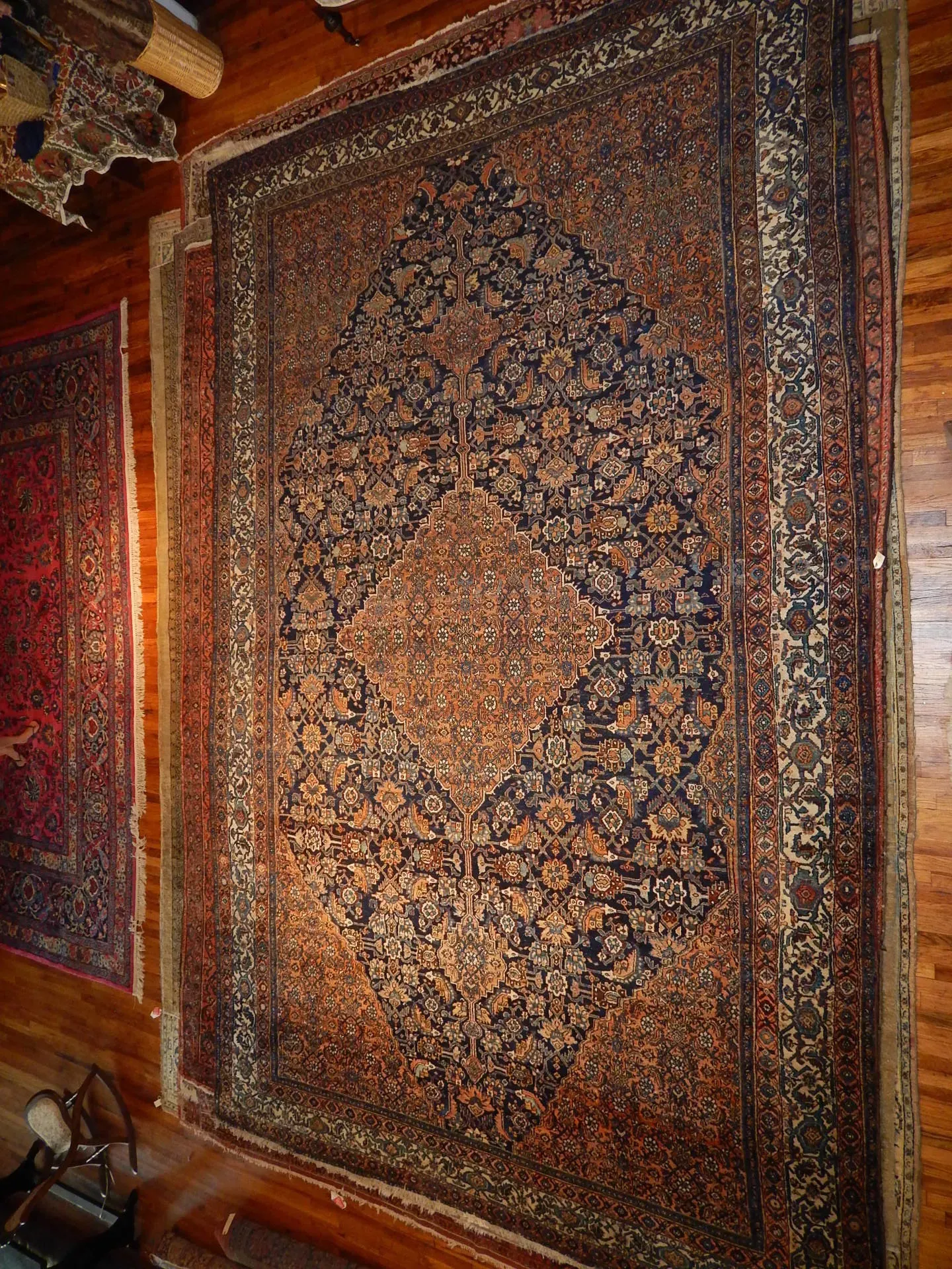 A rug with a detailed pattern on it.