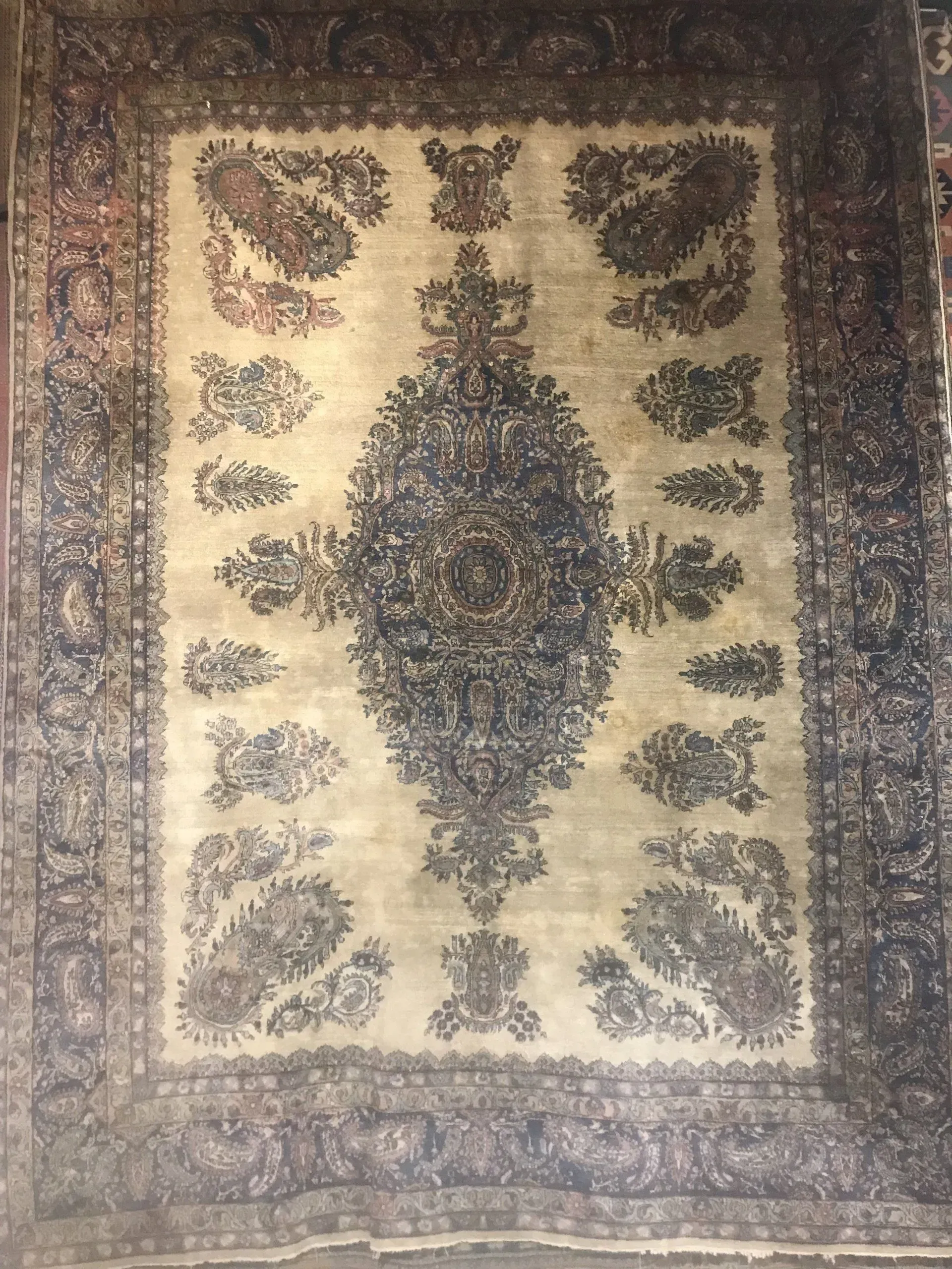 A rug with a detailed pattern on it.