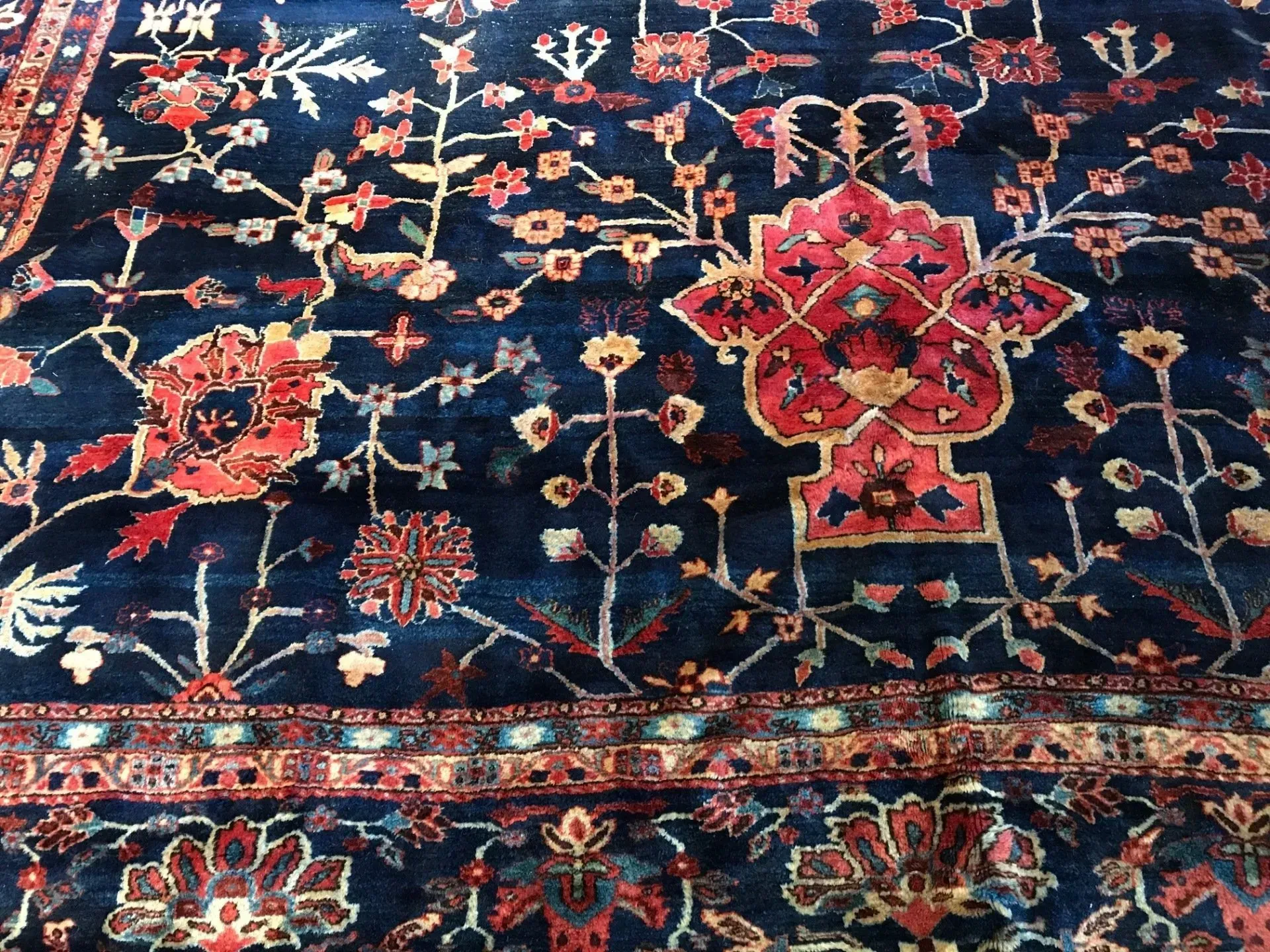 A rug with a detailed pattern on it.