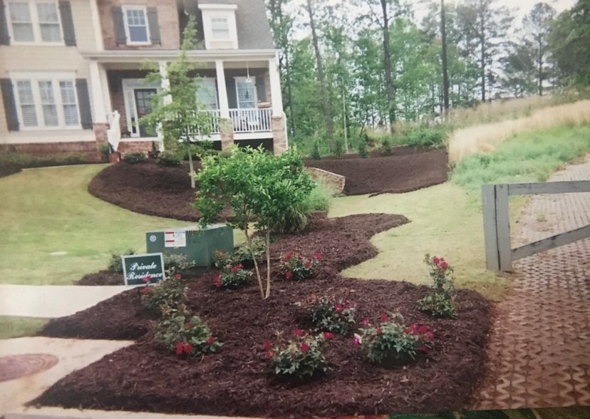 A house with a lot of mulch in front of it