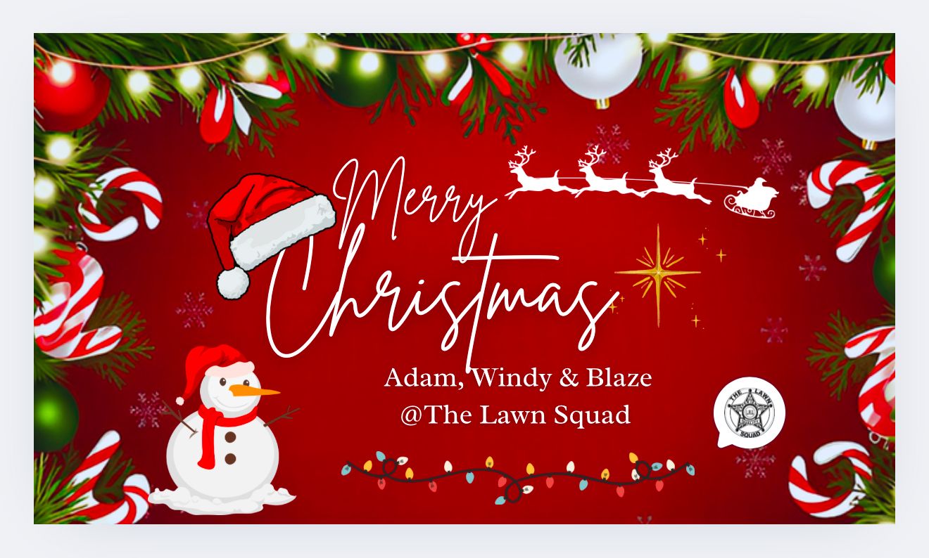 A merry christmas card with a snowman , candy canes , and reindeer.