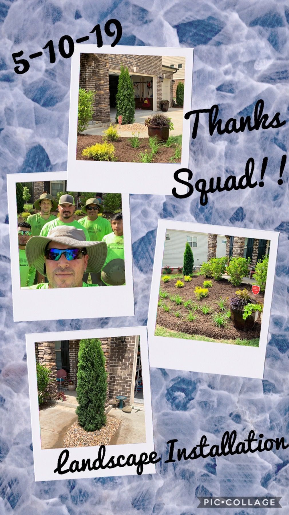 A collage of photos of a landscape installation.