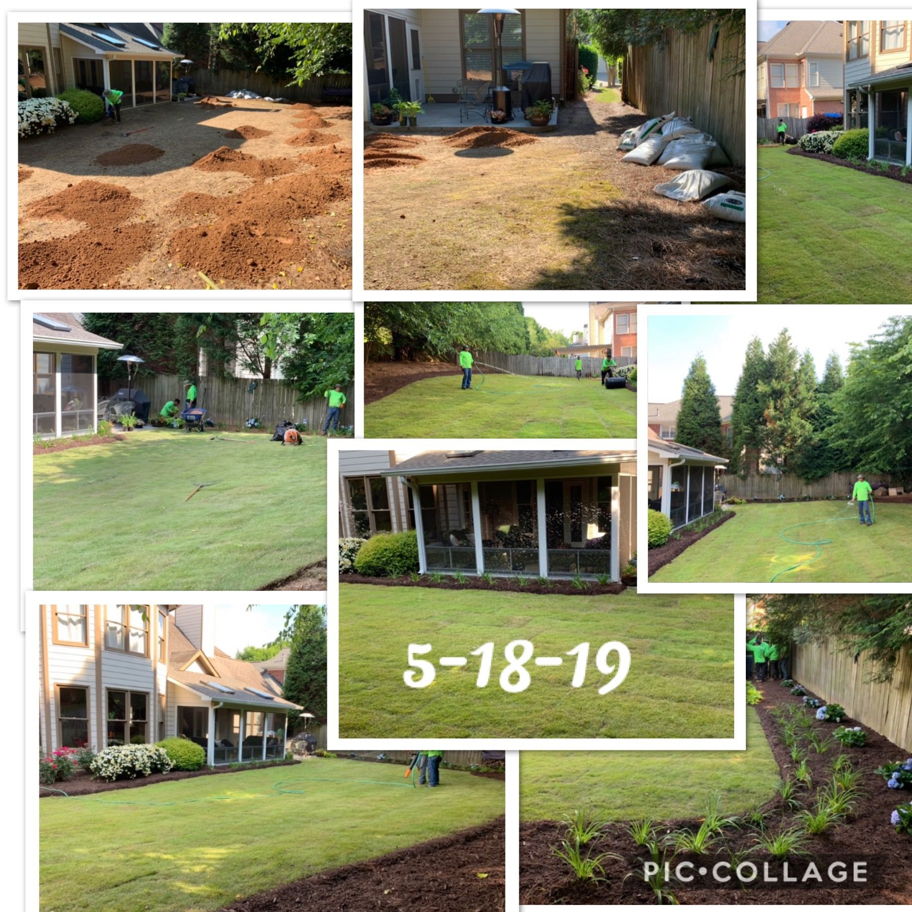A collage of pictures of a lawn with the date 5-18-19