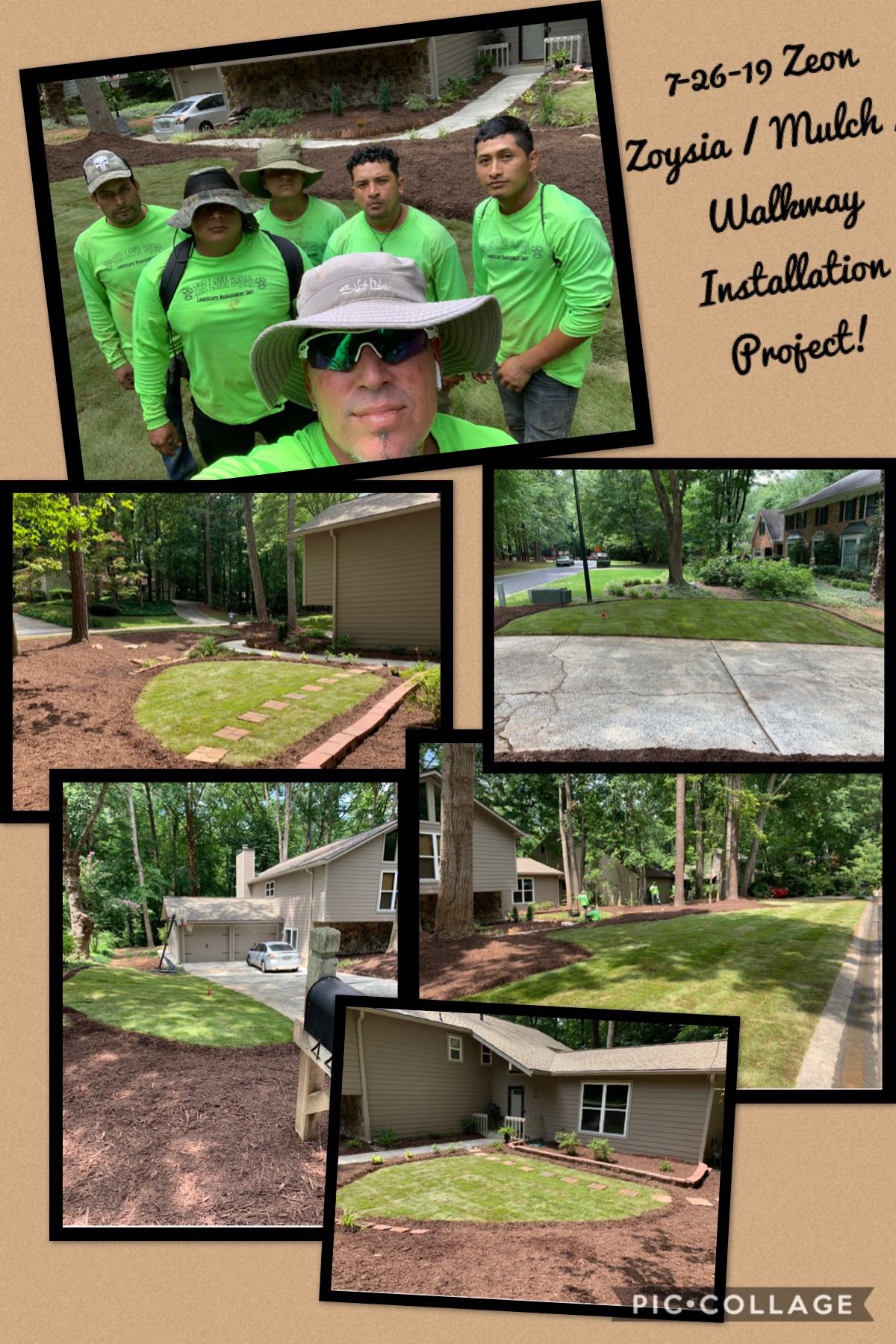 A group of people are standing in front of a house.