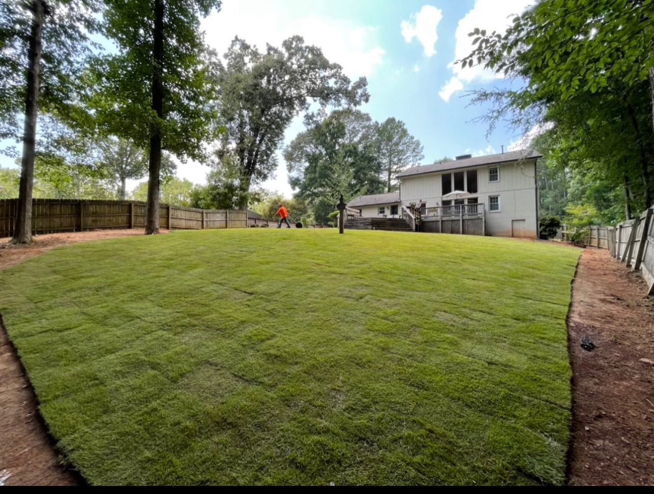 A large lawn with a house in the background