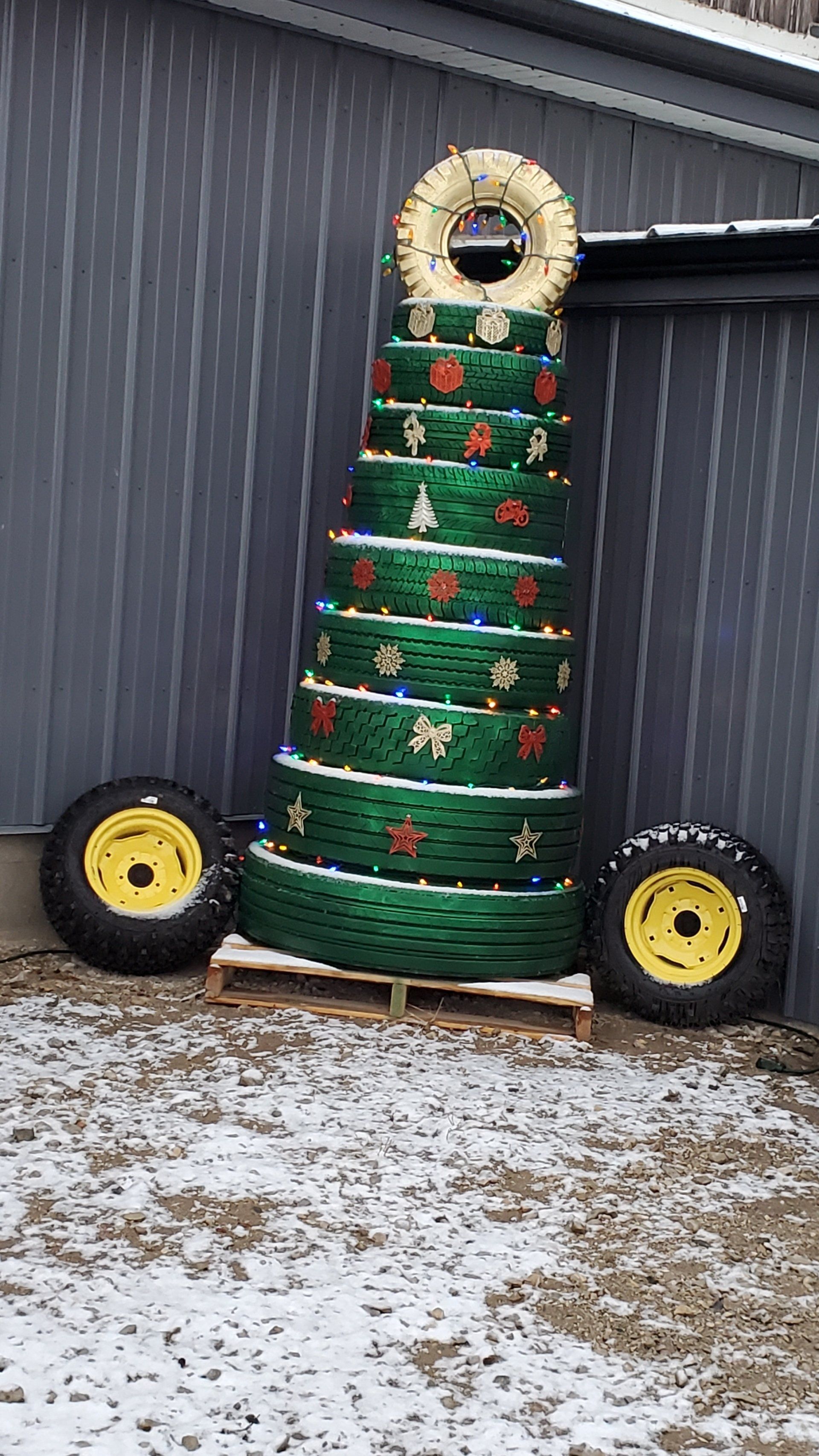 Christmas tree using tires