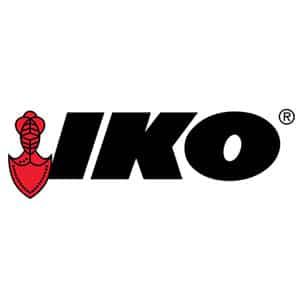The logo for iko is black and red with a red shield.
