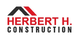 Logo for Herbert H. Construction: Black and red roof icon above the company name in red and black text.