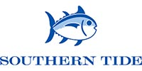 A logo for southern tide with a blue fish on a white background.