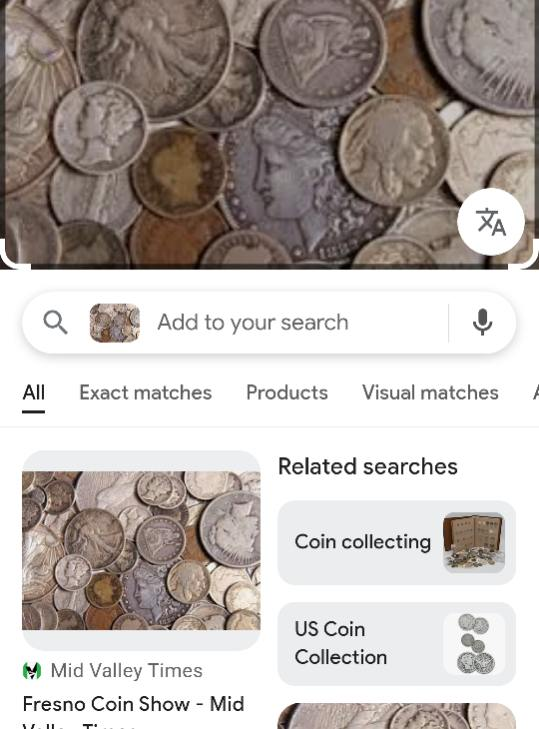Google Images results showing assorted coins and related searches for coin collecting.