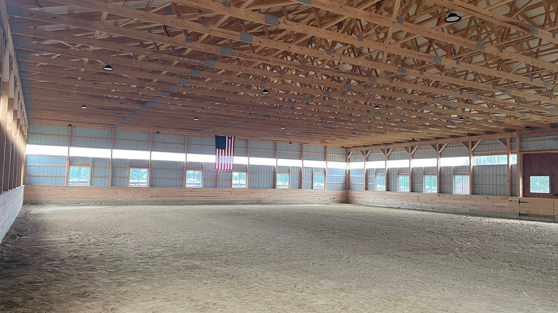 Riding arena with an American flag