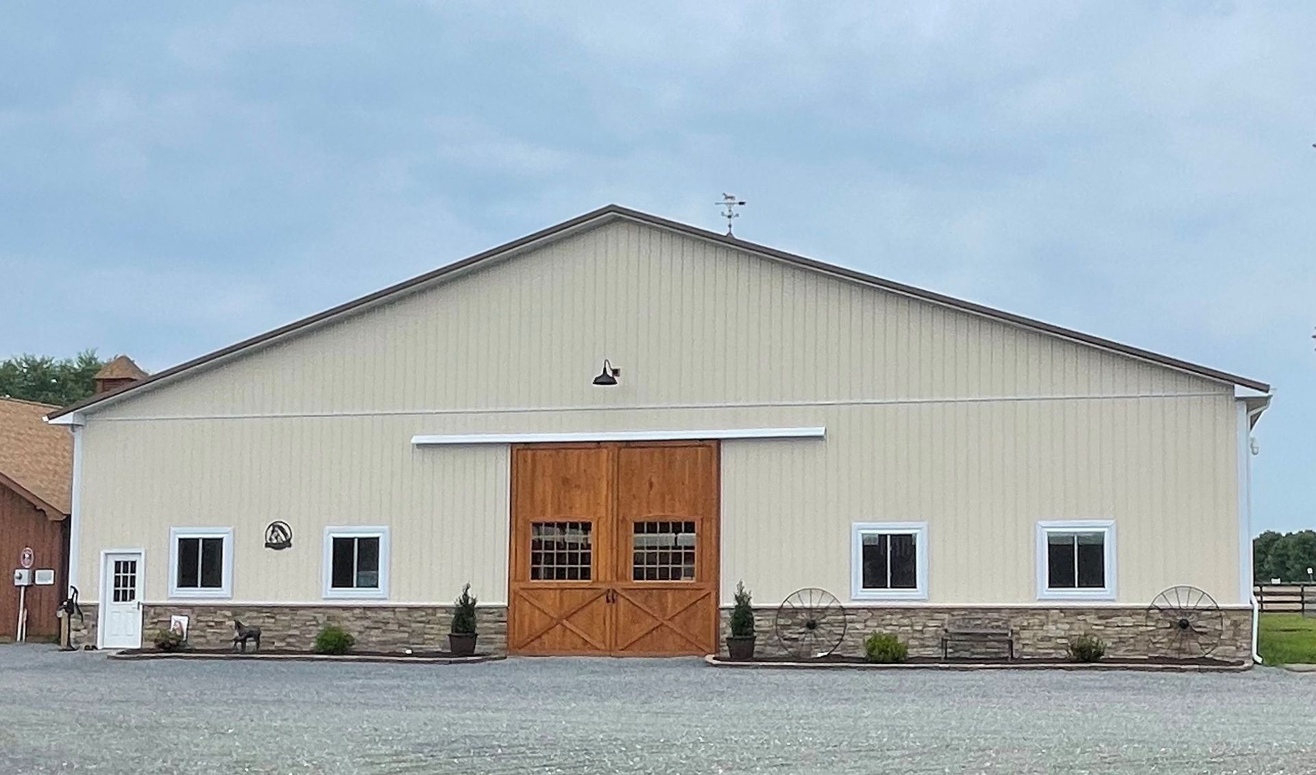 Front view of a horse barn