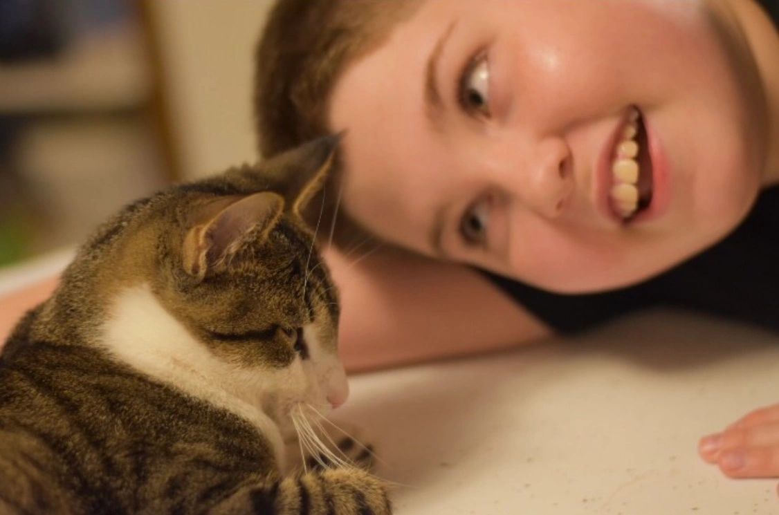 Cute cat and cute kid