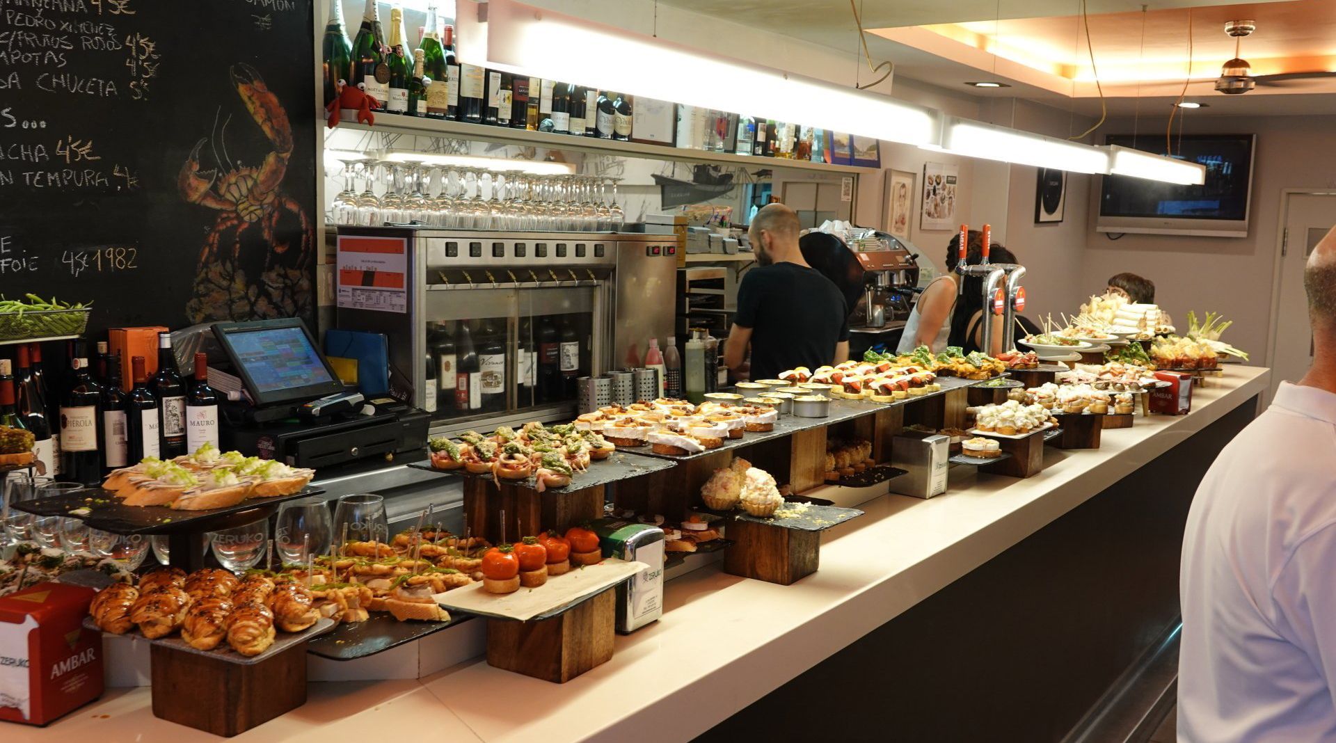 a bar filled with food