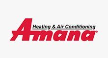 Amana Heating & Air Conditioning logo in red and black on a white background