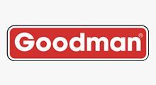 Goodman logo in white text on a red rounded rectangle