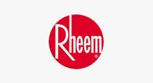 Rheem logo in red and white circle on a light background