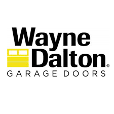 The logo for wayne dalton garage doors is black and yellow.