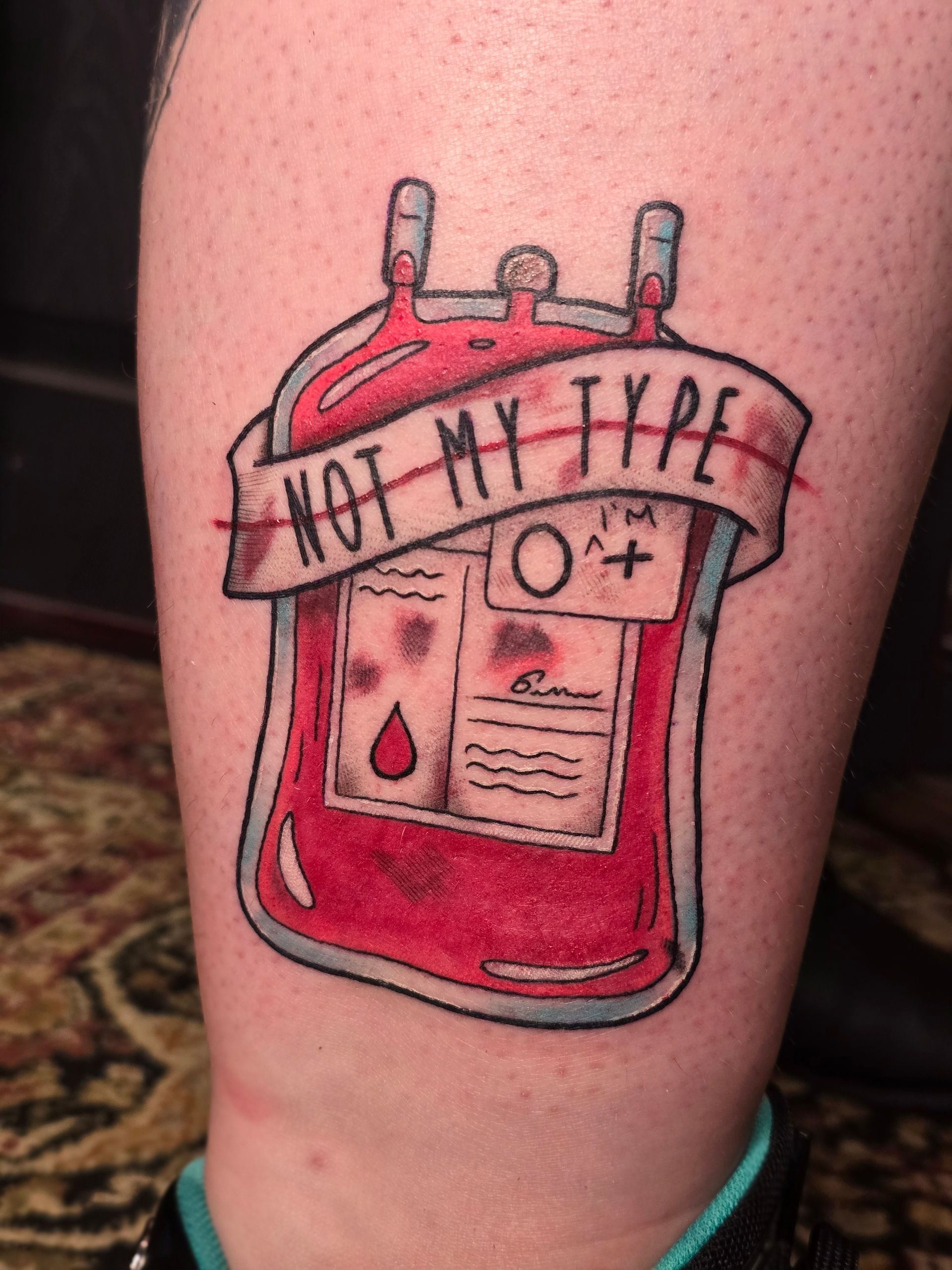 Tattoo of a blood bag, 