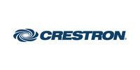Crestron logo in dark blue with a spiral icon on a white background