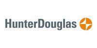 HunterDouglas logo in gray text with an orange circular icon on a white background
