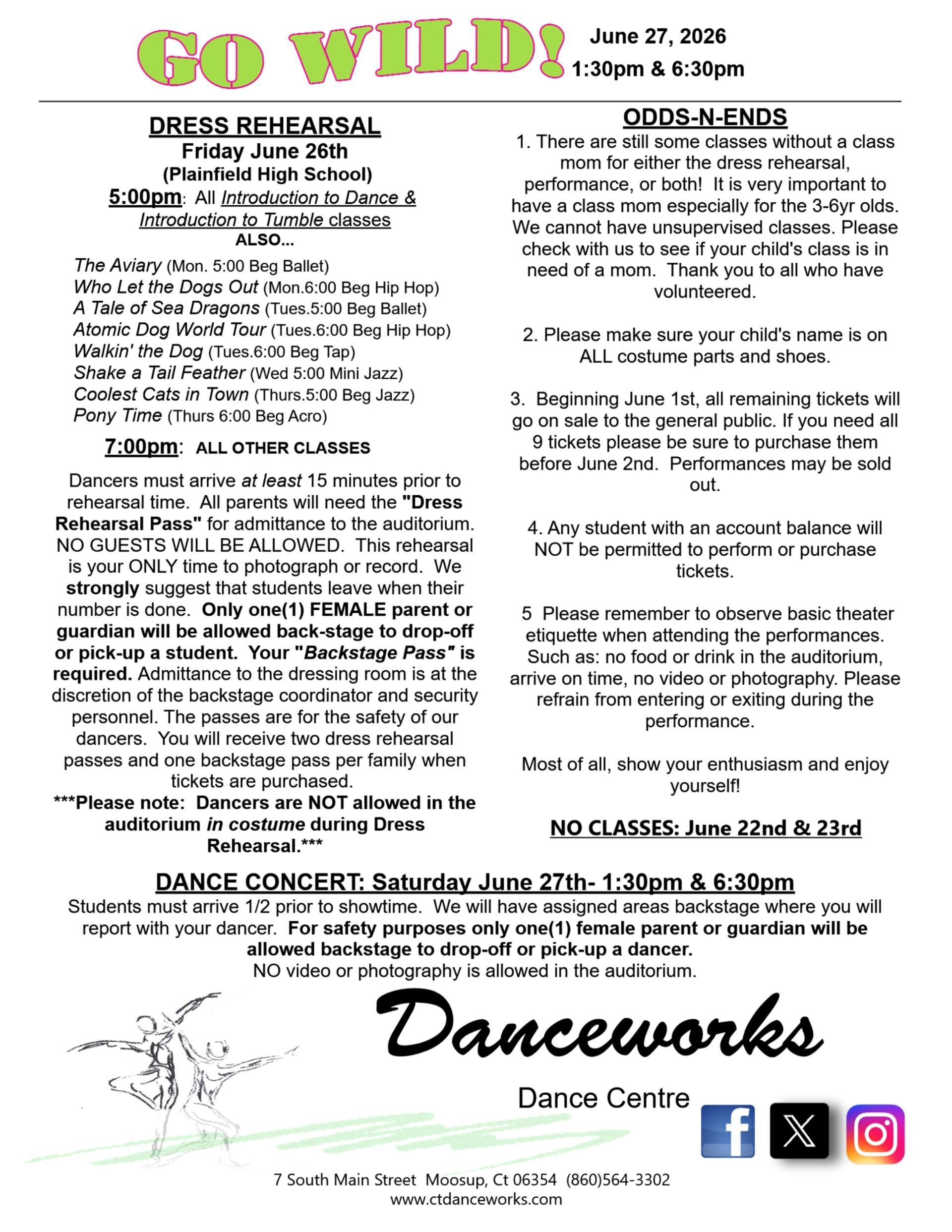 Recital announcement: 2026 at St. Michael's School. Costume deposit info and 