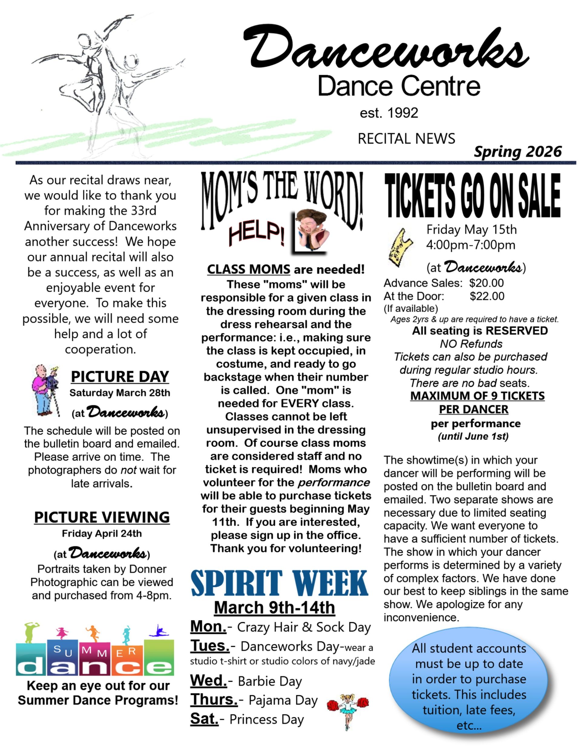 Danceworks Dance Centre newsletter with seasonal themes, including Halloween and Thanksgiving.