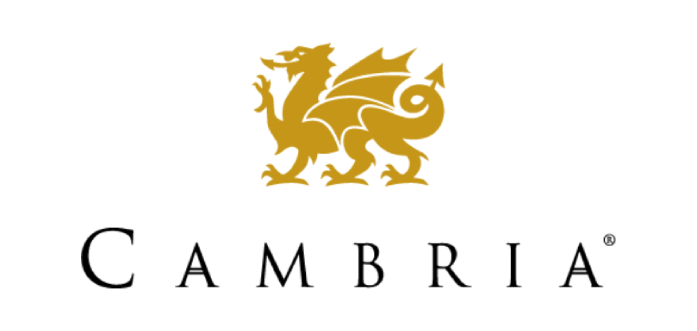 Cambria logo with gold griffin above black wordmark on white background