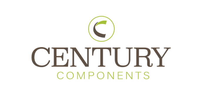Century Components logo with brown text and a green circular leaf icon above it