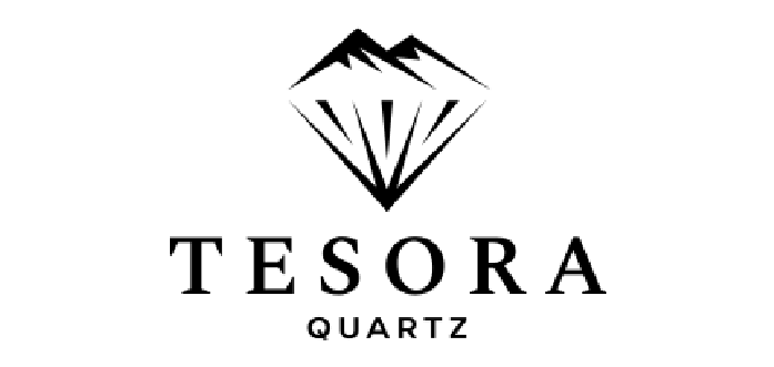 TESORA QUARTZ logo with black diamond icon and serif text on a white background