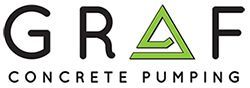 Logo for GRAF Concrete Pumping, featuring the text "GRAF" with a green triangle replacing the letter "A" over the text.