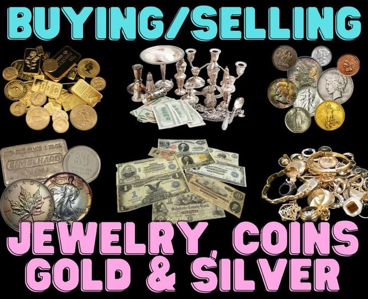 A poster for buying and selling jewelry coins gold and silver