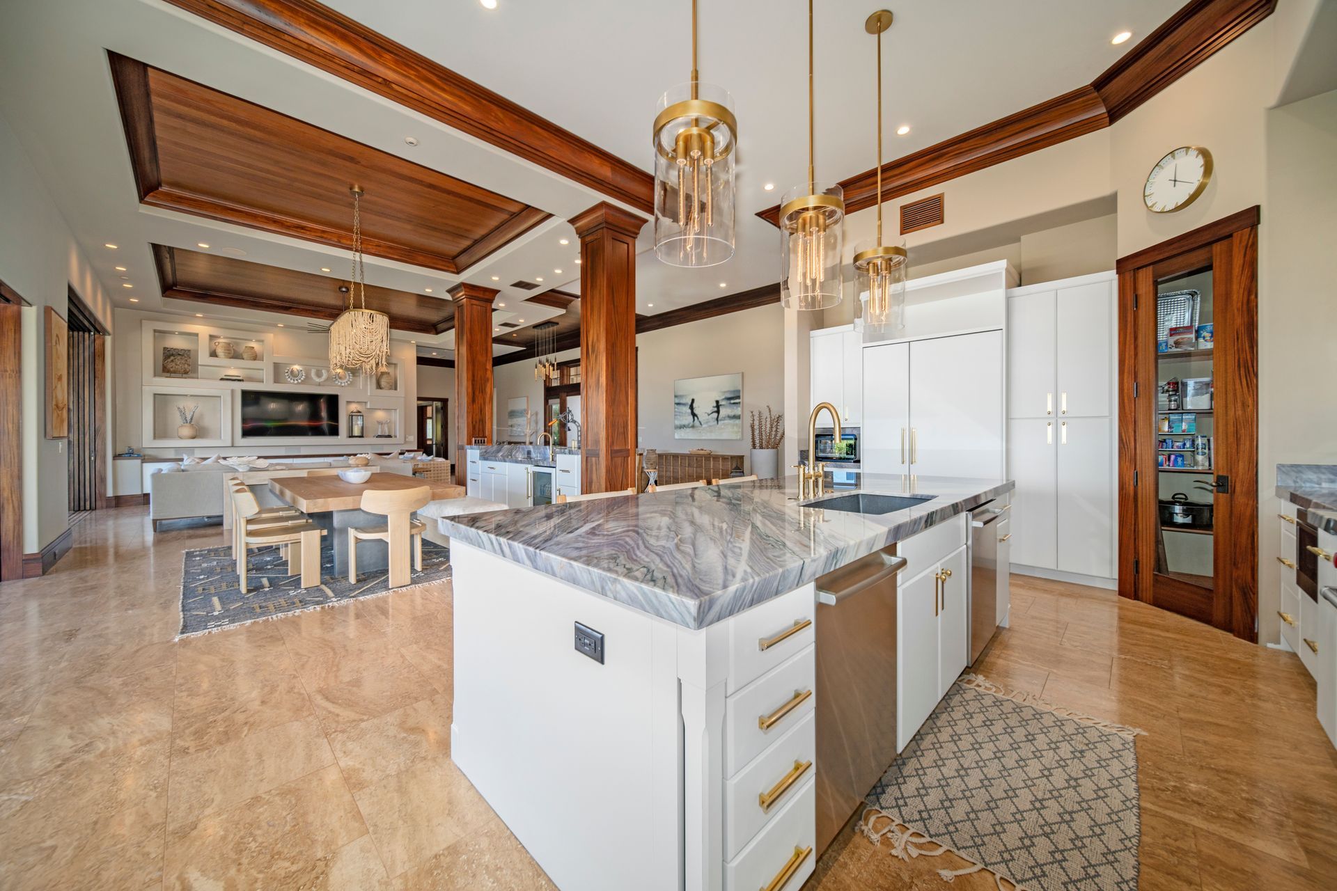 There is a large island in the middle of the kitchen.