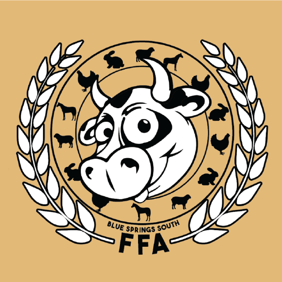 A logo for blue springs south ffa with a cow in the center