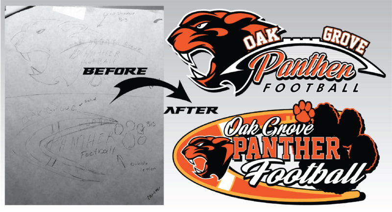 A before and after picture of oak grove panther football