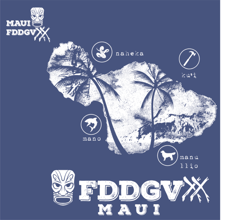 A blue shirt with a map of maui on it