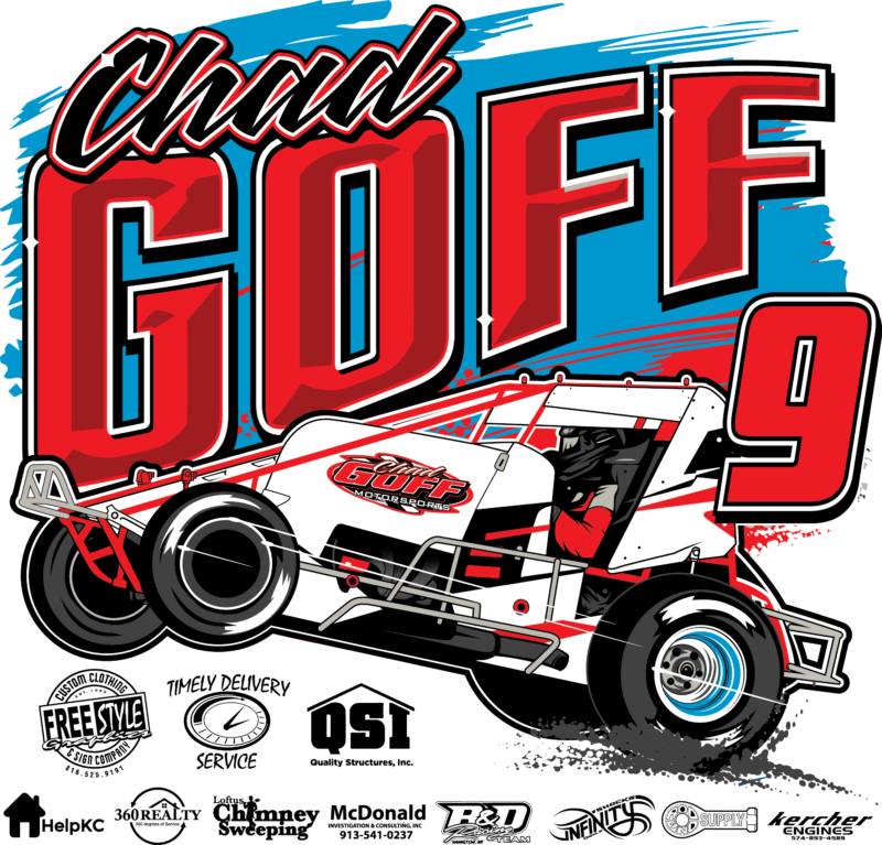 A poster for chad goff 9 with a race car on it
