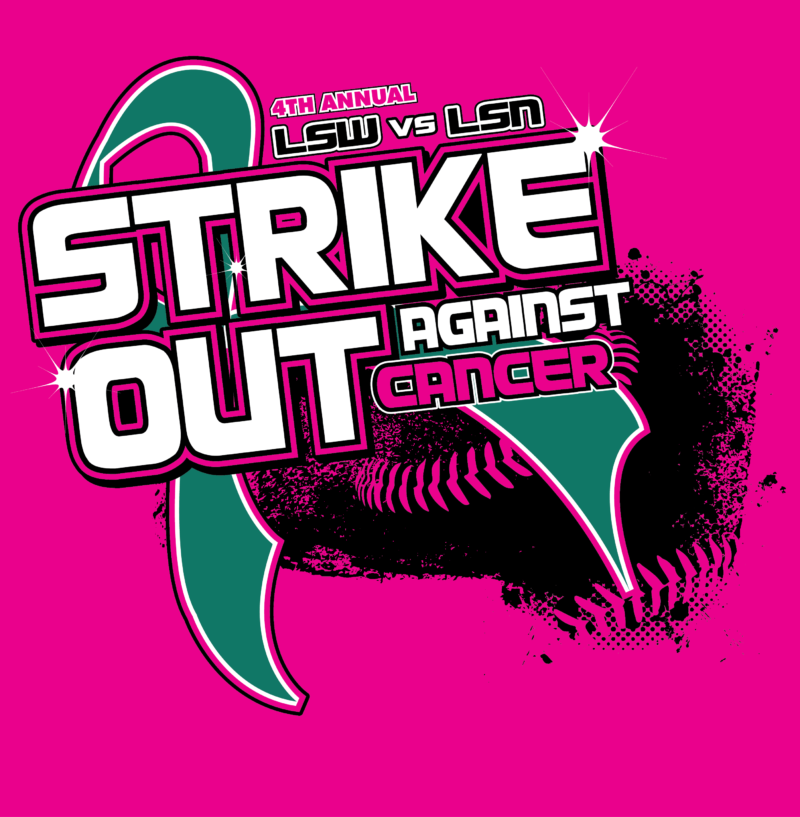 A logo for the 4th annual lsu vs lsn strike out against cancer