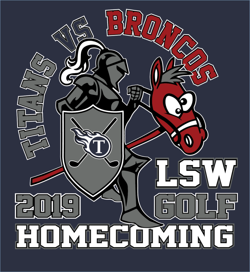 A knight and a horse with the words lsw golf homecoming