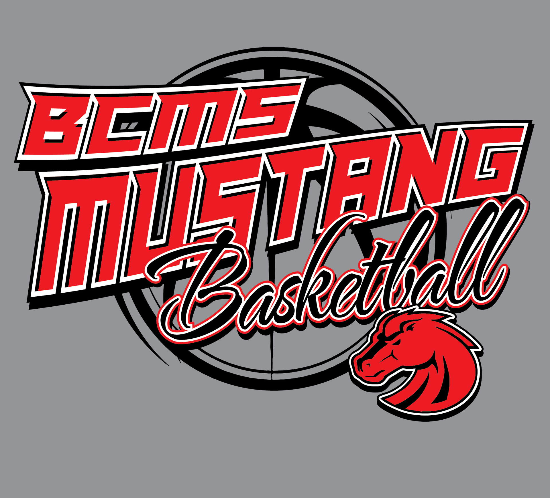 A logo for the bcms mustang basketball team
