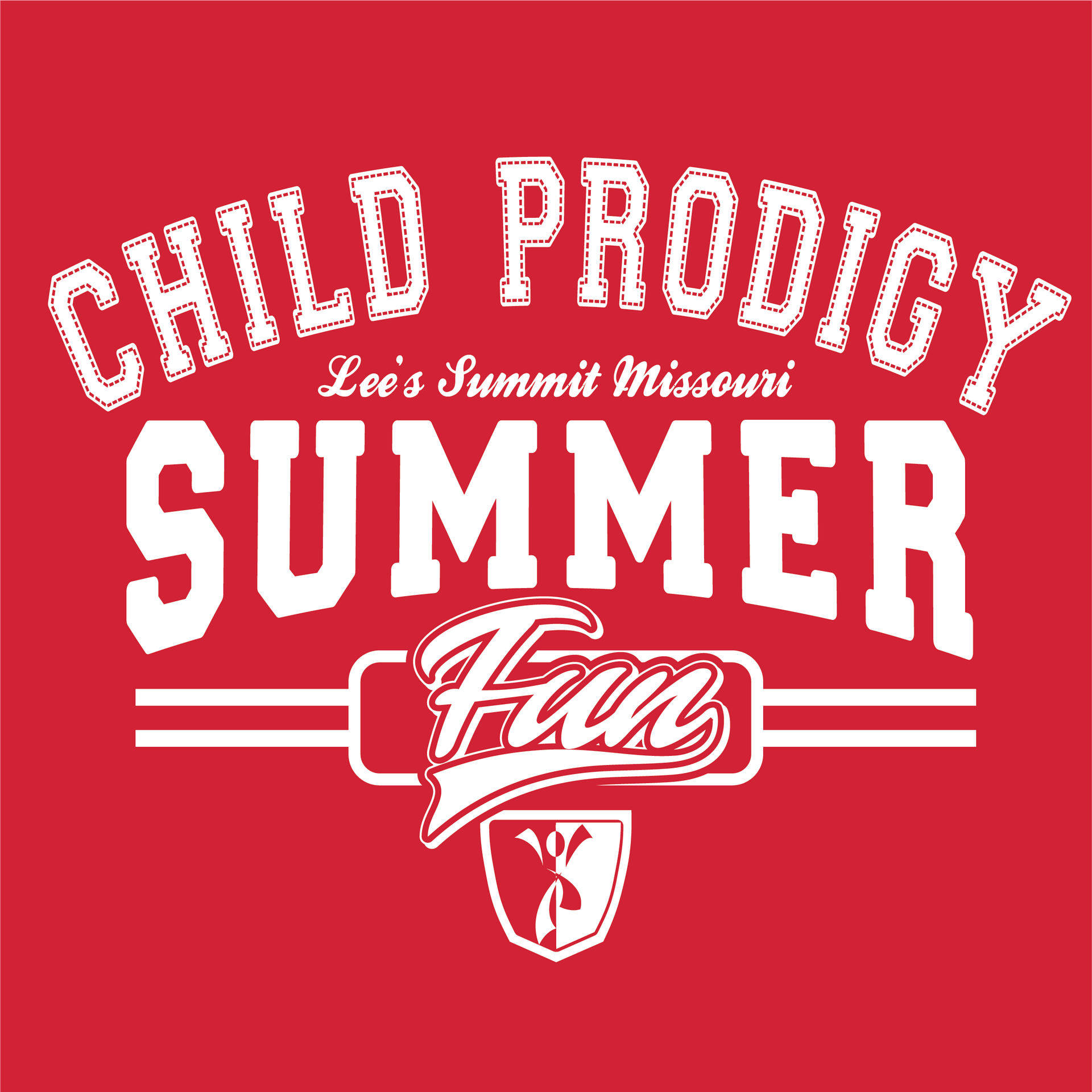 A red shirt that says child prodigy summer fun