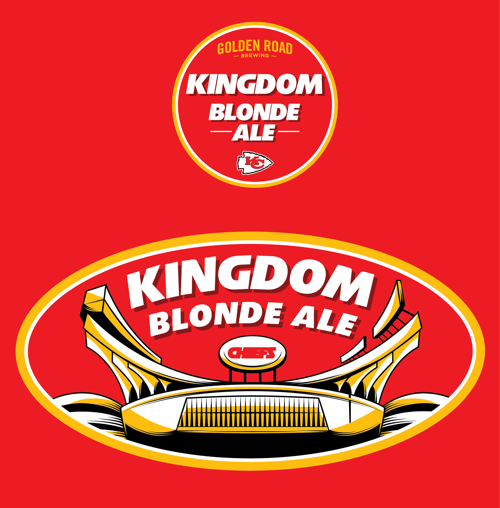 A red and yellow label for kingdom blonde ale