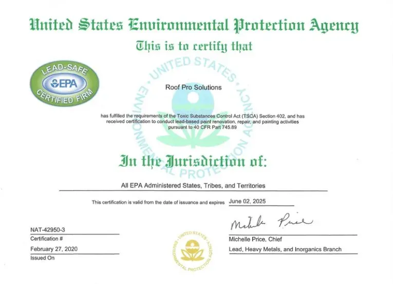 United States Environmental Protection Agency Certificate