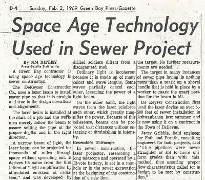 A newspaper article about space age technology used in sewer project